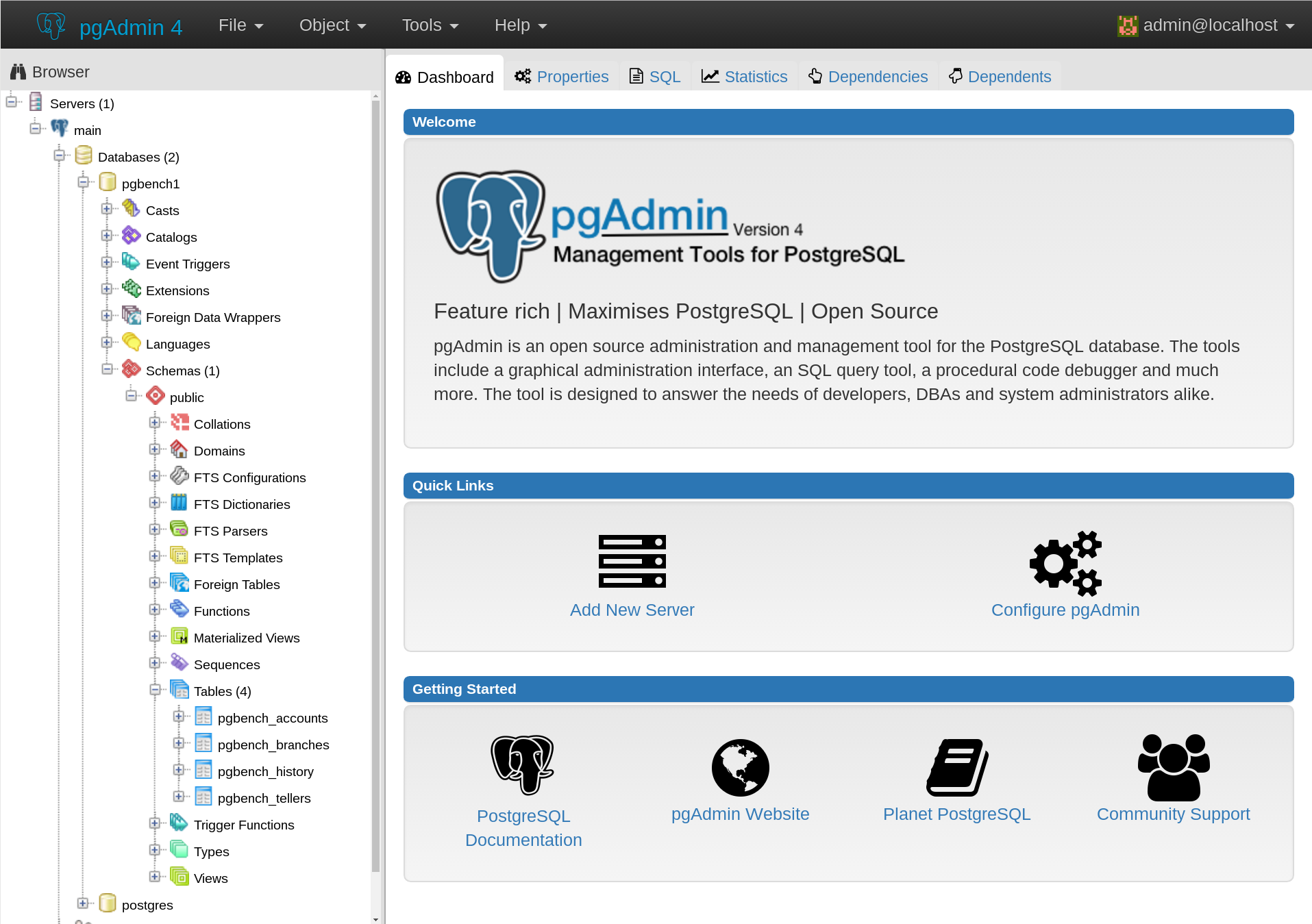 pgadmin 4 no schema has been selected